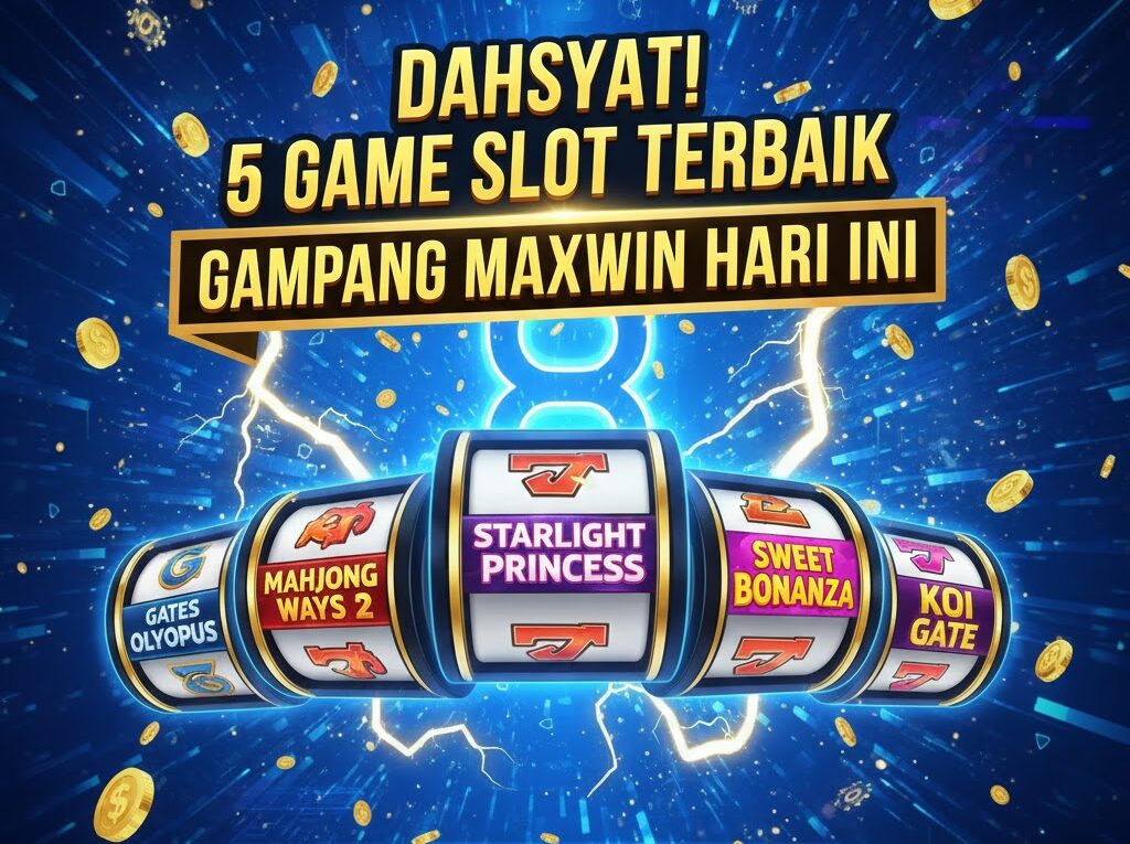 5 Game Slot Terbaik Gampang Maxwin dengan tampilan grafis angka 8 keberuntungan dan koin emas.